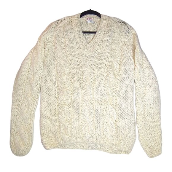 Vintage Impassa Wool & Mohair Fuzzy Cable Knit V-Neck Sweater Made in Italy - Picture 2 of 3